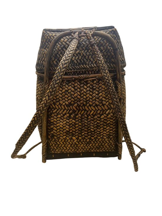 Vintage Brown Natural Woven Rattan Bamboo Frame Handmade Pasiking Backpack main image 7